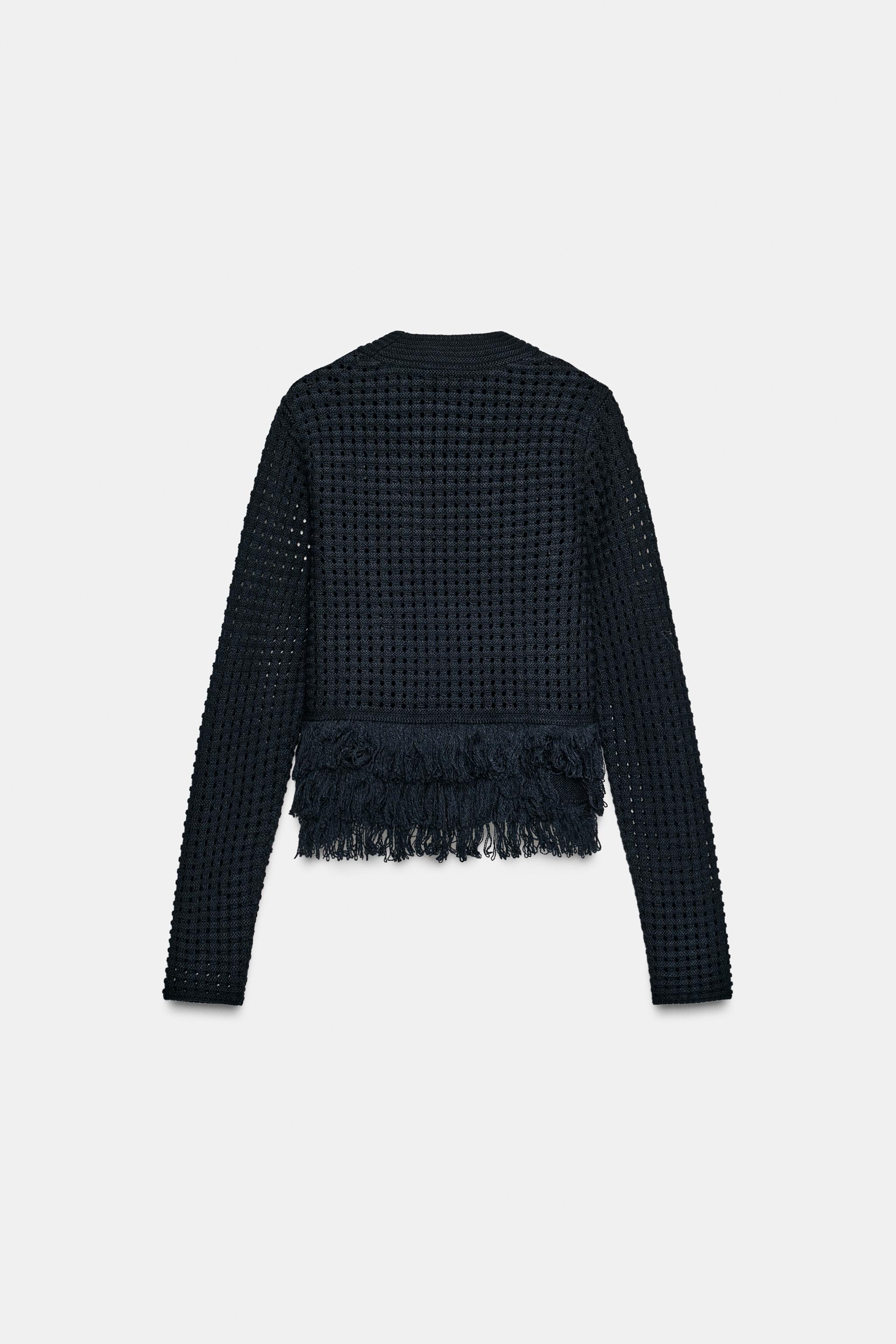 FRINGED PLAID KNIT JUMPER